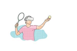 ung man redo att tjäna i vr tennisspel. vektor illustration design