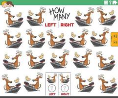 räknar vänster och höger bilder på tecknad hund som gör pannkakor vektor
