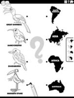 kartoon vögel und kontinente aufgabe zum ausmalen vektor