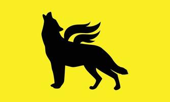 Flügel Wolf heulende Logo-Vektorvorlage. Wolfsschrei isoliert auf gelbem Hintergrund vektor