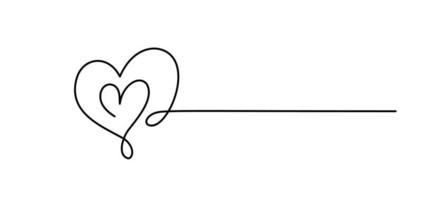 zwei handgezeichnete Monoline-Herzen und Linien für Text. Liebe Symbol Vektor Doodle Valentinstag Logo. dekor für grußkarte, hochzeit, etikett, fotoüberlagerung, t-shirt-druck, flyer, plakatdesign
