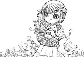 målarbok flicka kawaii anime söt tecknad illustration clipart ritning bedårande manga gratis nedladdning vektor