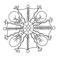 interessante Schneeflocke mit Tannenzweigen und Girlanden, schwarze Vektorillustration auf weißem Hintergrund vektor