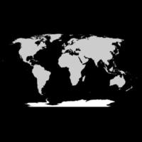 Weltkartenvektor, lokalisiert auf weißem Hintergrund. Flache Erde, graue Kartenvorlage für Website-Muster, Jahresbericht, in der Fotografie. Globus ähnliches Weltkartensymbol. Reisen Sie weltweit, Kartensilhouette im Hintergrund