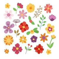 vintage uppsättning av söt blomma, lövverk samling med färgglada blommiga botaniska bunt element. naturen av växter trädgård. handritad platt stil, lämplig för bröllopsinbjudan eller banner mall vektor