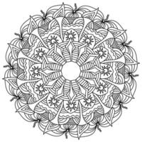Kontur-Mandala mit zwölf Strahlen, Zen-Mustern und Locken, Fantasy-Doodle-Schneeflocke-Antistress-Malseite vektor