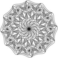 Stilisiertes Zen-Mandala mit floralen Motiven, Doodle-Blumen mit gestreiften Blättern und verzierten Blütenblättern im Kreis, Anti-Stress-Malseite vektor
