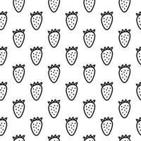 Schwarz-Weiß-nahtloses Muster mit Doodle-Umriss-Erdbeeren. vektor