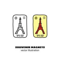 doodle kontur och färgad souvenirmagnet eller klistermärke med Eiffeltornet isolerad på vit bakgrund. vektor