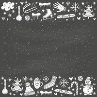 affisch med söta doodle vinter ikoner och symboler runt. vektor