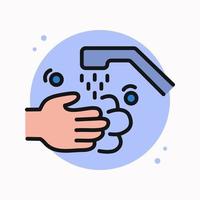 Waschen der Hände in Wasserhahnsymbol gefüllte Linie. Logo der Präventionsanweisung. Schutz Virusinfektion Design Vektor Symbol Illustration