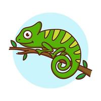 kameleont logotyp barn ritning tecknad. reptil ikon söt karaktär. djur maskot vektor illustration