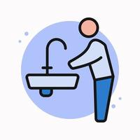 kran diskbänk och toalett ikon fylld linje. tvätta handen i badrummets logotyp. virusskydd design vektor symbol illustration