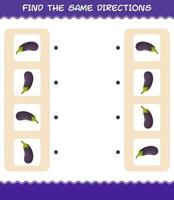 passen Sie die gleichen Richtungen der Aubergine an. Matching-Spiel. Lernspiel für Kinder und Kleinkinder im Vorschulalter vektor