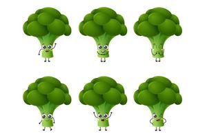 Satz von niedlichen Cartoon-Brokkoli-Gemüse-Vektor-Zeichensatz isoliert auf weißem Hintergrund vektor