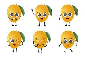 Satz von niedlichen Cartoon-Mango-Frucht-Vektor-Zeichensatz isoliert auf weißem Hintergrund vektor