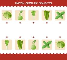 matcha liknande tecknade grönsaker. matchande spel. pedagogiskt spel för barn och småbarn i förskoleåldern vektor