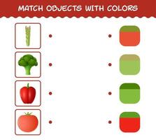 Match-Cartoon-Gemüse und Farben. Matching-Spiel. Lernspiel für Kinder und Kleinkinder im Vorschulalter vektor