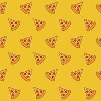 seamless mönster med pizza skiva ikoner på gul bakgrund. snabbmat vektor