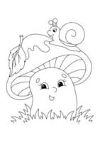 Pilz und Schnecke. Malbuchseite für Kinder. Zeichentrickfigur. Vektor-Illustration isoliert auf weißem Hintergrund. vektor