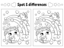 hitta fem skillnader. målarbok för barn. aktivitetsblad för barn. vektor illustration isolerad på vit bakgrund.