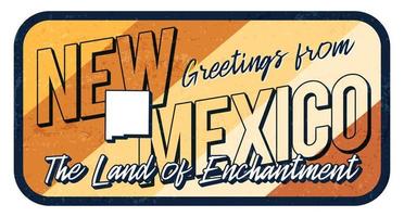 hälsning från new mexico vintage rostig metall skylt vektorillustration. vektor tillståndskarta i grunge stil med typografi handritad bokstäver
