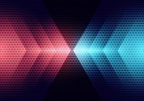abstrakt teknik futuristiska koncept röda och blå ljus pilar på hexagoner mönster bakgrund vektor