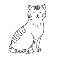 sitzende süße Katze im Doodle-Stil. handgezeichnete Abbildung. isolierter schwarzer Umriss. vektor