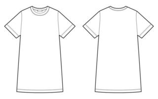 t-shirt klänning. chemise teknisk skiss. nattlinne för kvinna. nattkläder cad mockup. vektor