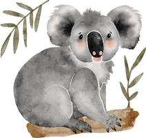 australiska söta tecknade koala djur på trädet, akvarell illustration. vektor