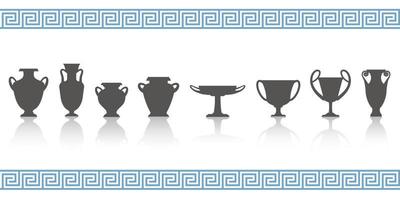 grekiska vaser silhuetter. antika amforor och krukor glyfillustration. lergods av keramik. vektor. vektor
