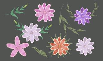 samling av blommor och blad. vektor illustration.