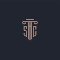 sg initialt logotyp monogram med pelare stil design för advokatbyrå och rättvisa företag vektor