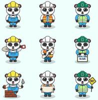 vektorillustration des pandaarbeiters, baumeisters, arbeiterkarikatur. niedliche panda-ingenieure arbeiter, baumeistercharaktere isolierte karikaturillustration. Vektorillustration auf weißem Hintergrund vektor