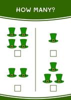 wie viele von st. Patrick's Day Hut, Spiel für Kinder. Vektorillustration, druckbares Arbeitsblatt vektor