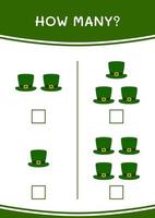 wie viele von st. Patrick's Day Hut, Spiel für Kinder. Vektorillustration, druckbares Arbeitsblatt vektor