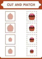 schneiden und passen teile von cupcake, spiel für kinder. Vektorillustration, druckbares Arbeitsblatt vektor