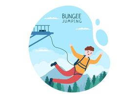 bungee-springen von menschen, die mit einem elastischen seil gefesselt sind, das nach dem sprung aus einer höhe in einer flachen cartoon-extremsport-vektorillustration herunterfällt vektor