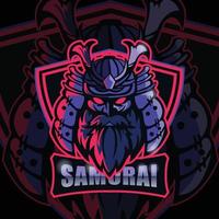 bärtiges samurai-kopf-maskottchen-logo-design für esport vektor