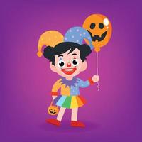 Gruseliger und süßer Clown-Halloween-Charakter vektor