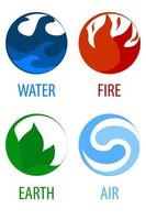 4 Elemente Natur, runde Symbole Wasser, Erde, Feuer, Luft für das Spiel. vektorillustration set runde rahmen mit zeichen natur in einem flachen stil für design. vektor