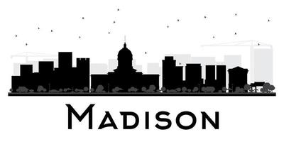 madison city skyline svart och vit siluett. vektor