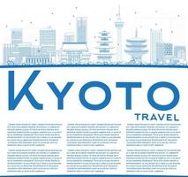 skizzieren sie die skyline von kyoto mit blauen wahrzeichen und kopierraum. vektor