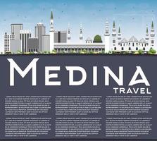 medina-skyline mit grauen gebäuden, blauem himmel und kopierraum. vektor