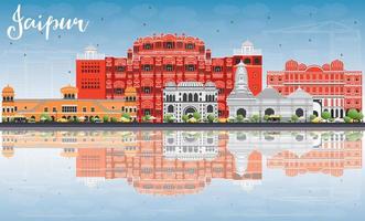 jaipur skyline med färglandmärken, blå himmel och reflektioner. vektor