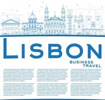 skissera Lissabons skyline med blå byggnader och kopieringsutrymme. vektor