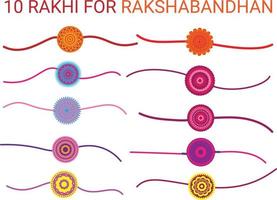 10 vektor rakhi för indisk festival av rakshabandhan, 10 dekorativa rakhi