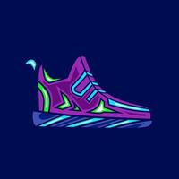 Schuhe Cyberpunk-Logo-Linie Pop-Art-Porträt-Fiktion buntes Design mit dunklem Hintergrund. abstrakte Vektorillustration. vektor