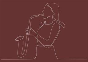 durchgehende Linie Frau bläst Jazz-Saxophon-Instrument einfacher Stil handgezeichnete Musikstil-Vektorillustration vektor