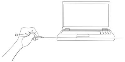 hand gezeichnete geschäftskonzeptskizze der laptop- und desktop-computer-tasse vektor